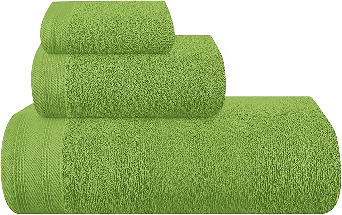 Ultra Soft 3 Pack Cotton Towel Set, Contains a Bath Towels 28x55 inch, a Hand Towels 16x24 inch & a Wash Coths 12x12 inch, Ideal Everyday use, Compact & Lightweight - Kiwi Green