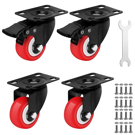 2 Inch Heavy Duty Casters Set of 4, Lockable Plate Caster Wheels by Castrek