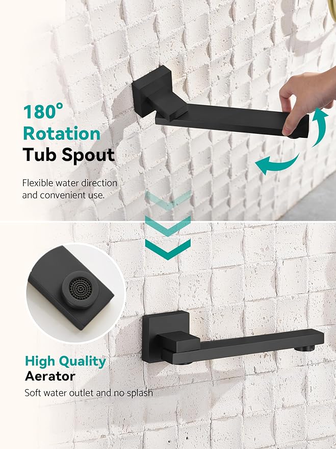 Lefton Shower System in Fahrenheit Display (Battery-free), 10” Overhead Shower Head with All-in-one Handheld Spray Showerhead and Bathtub Faucet, 4-in-1 Control System, SSWM2502 (Matte Black)