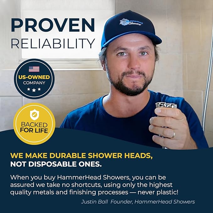 HammerHead Showers® Solid Metal 2 Inch High Pressure Shower Heads - MATTE BLACK – California Compliant 1.75 GPM Low Flow Rate - High Flow Shower Head with ADJUSTABLE SPRAY PATTERN - Fixed Shower Head