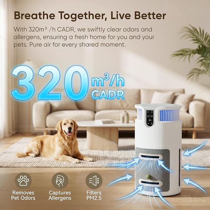 Greesum Pet Air Purifier for Cats, 320m³/h CADR Smart Air Cleaner - Image 6