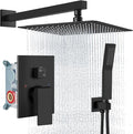 Aolemi Shower Faucet Set Rain Shower System with Handheld Spray Bathroom Shower Combo Rough-in Valve and Shower Trim Kit Included Matte Black 16 Inch Wall Mount Shower Head