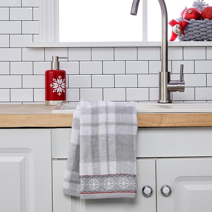SKL Home Winter/Christmas Whistler Plaid Hand Towel 2pc Set for Bath/Kitchen/Bar & Gift, Gray