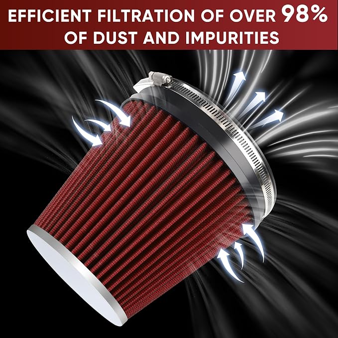 6" 152mm Cold Air Intake Filter Clamp-On Replacement High Flow Inlet Air Filter - Image 4