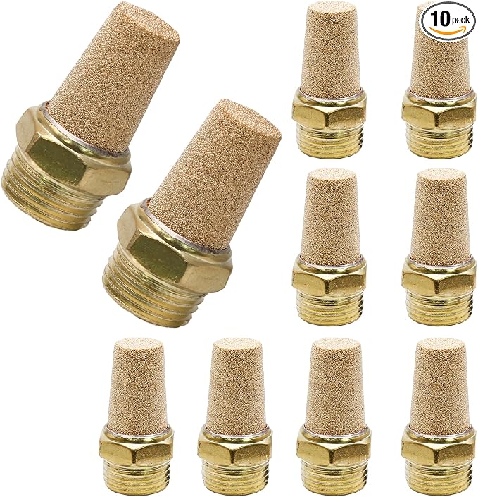 Zorfeter 10pcs Pneumatic Brass Exhaust Muffler Filter, 1/8" NPT Male Thread Hex by Zorfeter