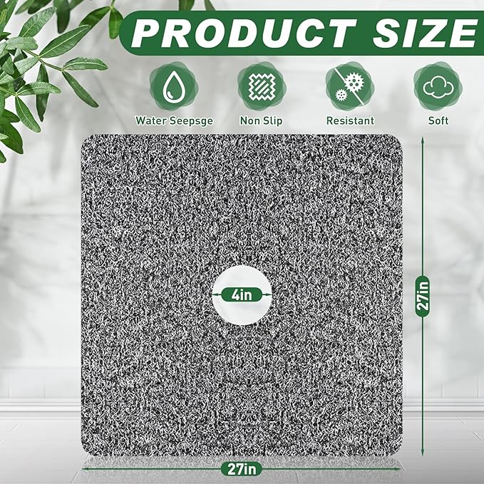 Shower Mat Non Slip,27 x 27 Inch Extra Large Bath Mat with Drain,Soft Square Loofah Shower Stall Mat Bathtub Mat for Bathroom,Without Suction Cups (Black White)