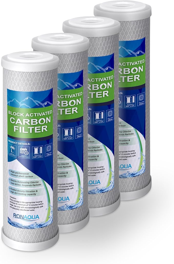 4 Block Activated Carbon 5 Micron Water Filters WELL-MATCHED by Ronaqua