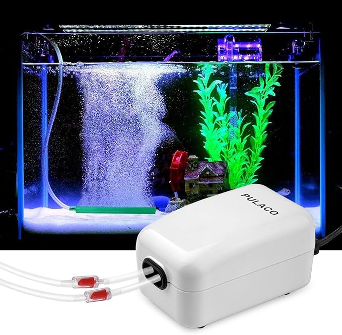 PULACO Dual Outlet Aquarium Air Pump, Quiet Oxygen Pump by PULACO