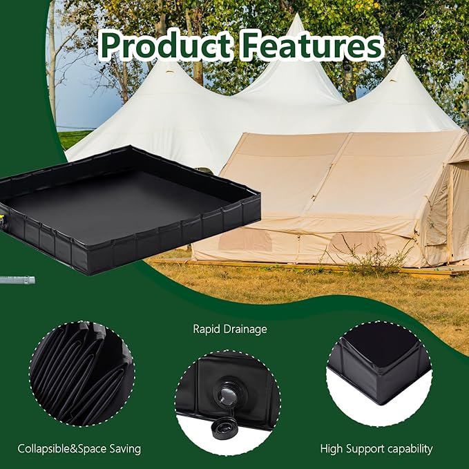 Portable Shower Pan, 41" x 41" x 5" Foldable Shower Base & Basin Floor with Detachable Drain Pipe, Ideal for RV, Outdoor,Indoor Shower Stall Enclosures