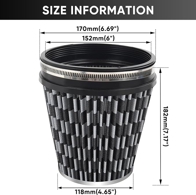 6" 152mm Cold Air Intake Filter Clamp-On Replacement High Flow Inlet Air Filter - Image 2
