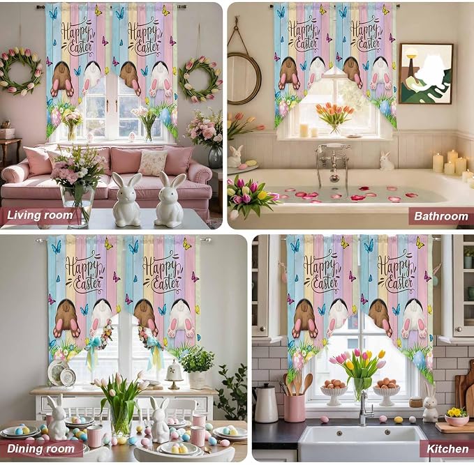 Swag Curtain Valances for Kitchen Windows, Happy Easter Rabbit Butt Egg on - Image 8