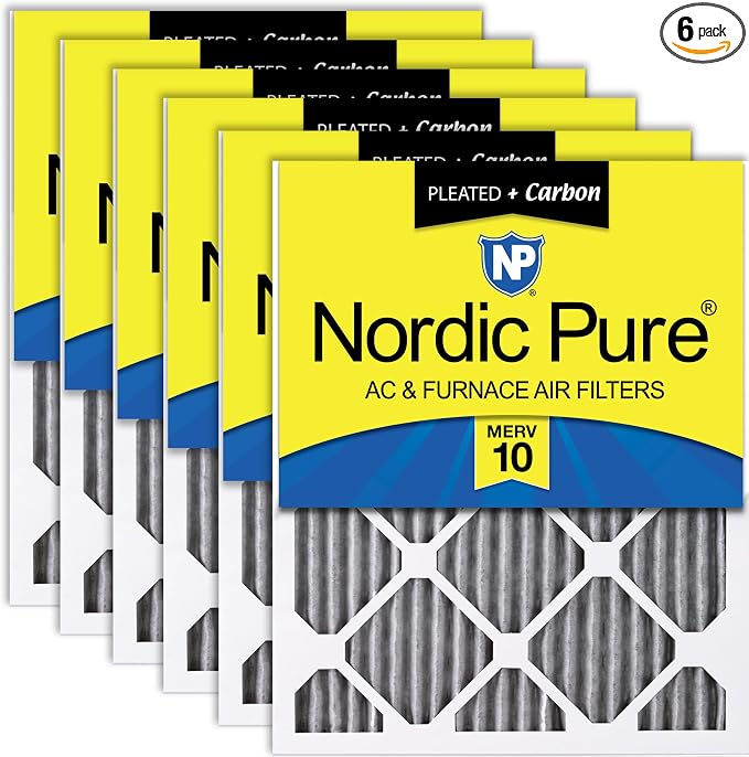 Nordic Pure 14x25x1 Furnace Air Filters MERV 10 Pleated Plus Carbon 6 Pack by NordicPure
