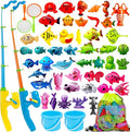 CozyBomB™ Magnetic Fishing Toys Game Set for Kids | Water Table Bathtub Kiddie Pool Party Pole Rod Net, Outdoor Plastic Floating Fish, Toddler Bath Color Ocean Sea Animals Birthday Gift Age 3-5 6 4-8