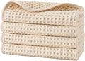 POLYTE 430 GSM Microfiber Lint Free Washcloth Face Towel, 13 x 13 in, 4 Pack (Waffle Weave)