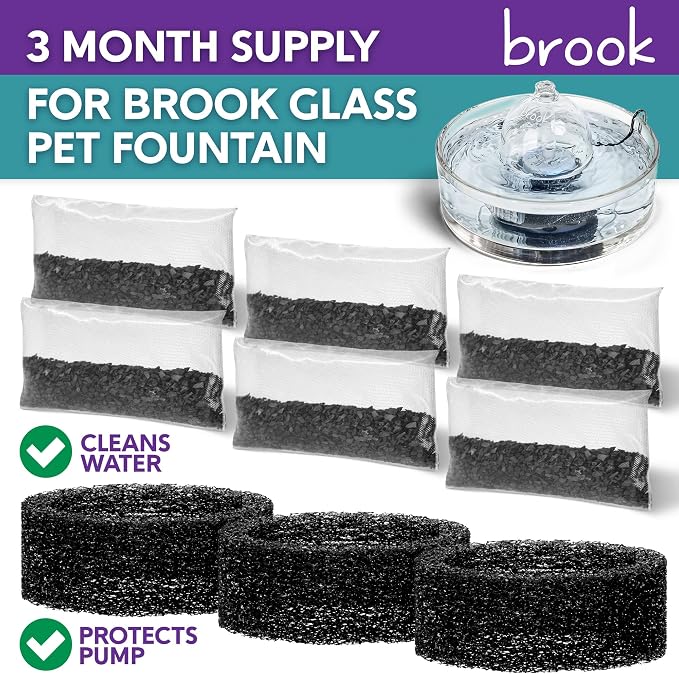BROOK Glass Pet Fountain Filter Replacement Set – 3 Filter Rings & 6 Activated - Image 2