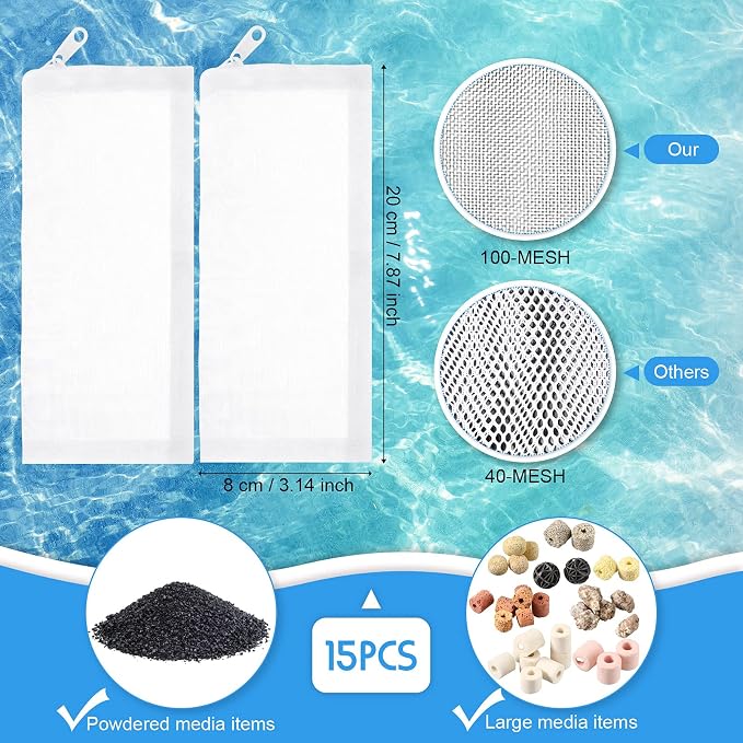Geiserailie 15 Pieces Aquarium Filter Media Bags 150 Micrometer Fine Filter - Image 2