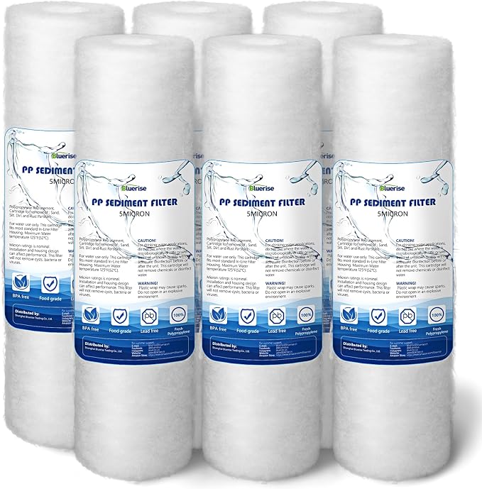 BLUERISE 5 Micron 10" x 2.5" Water Filter Replacement Whole House Sediment Home by Bluerise
