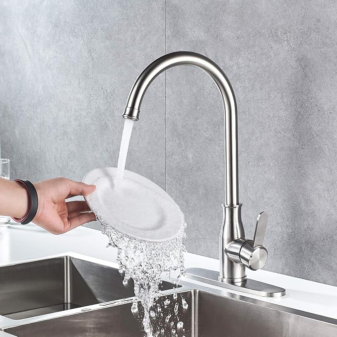 Single Handle Kitchen Faucet Stainless Steel Brushed Nickel，Modern High Arc - Image 5