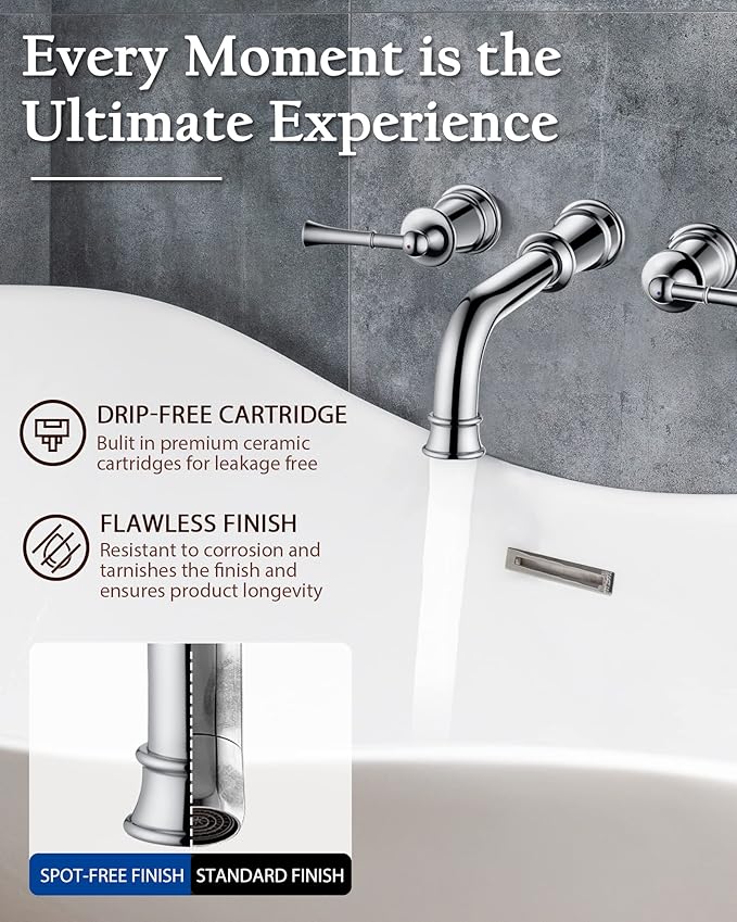 High Flow Wall Mount Tub Filler with Rough-in Valve, Brass Roman Tub Faucet 2 Handle Bathtub Faucet 360° Swivel Spout, Polished Chrome(B2306-CP)