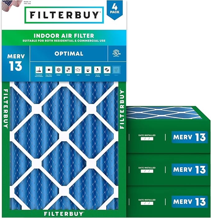 Filterbuy 12x24x4 Air Filter MERV 13 Optimal Smoke & Allergy Defense, by Filterbuy