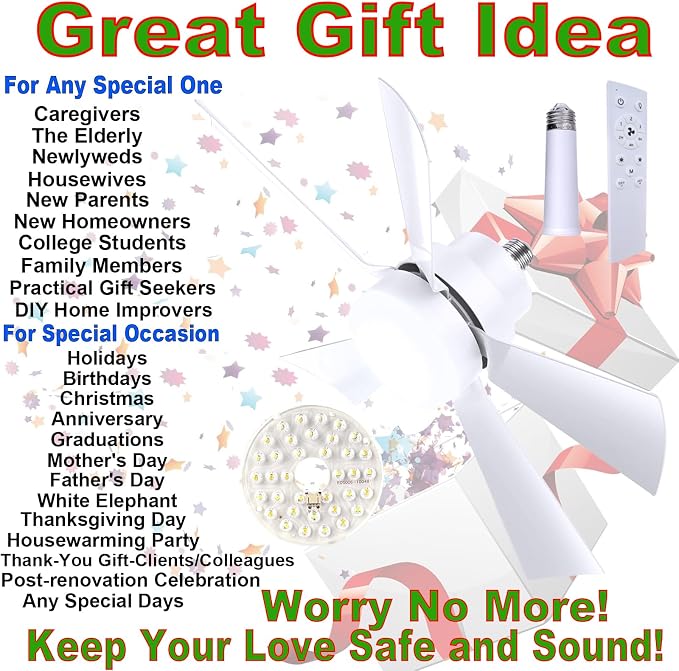 Socket Fan Light with Remote, E26 Screw in Ceiling Fan w/Spare Light 1200 - Image 9