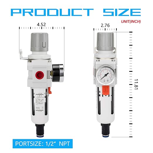 NANPU 1/2" NPT Compressed Air Filter Regulator Combo Piggyback, Auto Drain - Image 3