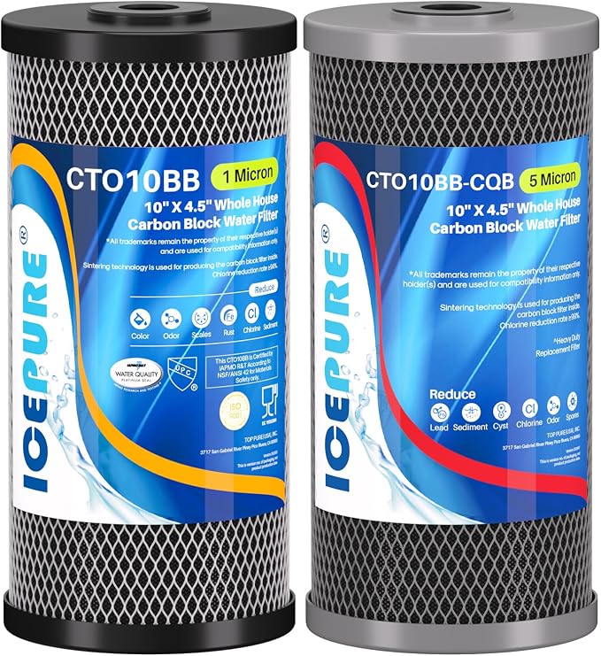 ICEPURE 2-Stage 10" x 4.5" Whole House Carbon Water Filter Set, Activated by ICEPURE
