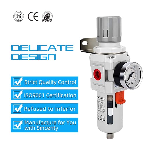 NANPU 3/8" NPT Compressed Air Filter Regulator Combo Piggyback, 5 Micron Brass - Image 6