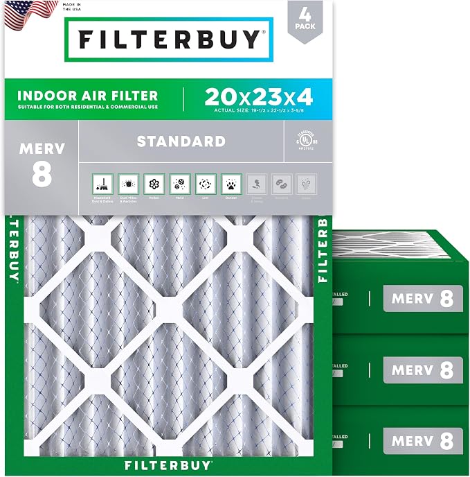 Filterbuy 20x23x4 Air Filter MERV 8 Essential Dust & Allergy Defense, by Filterbuy