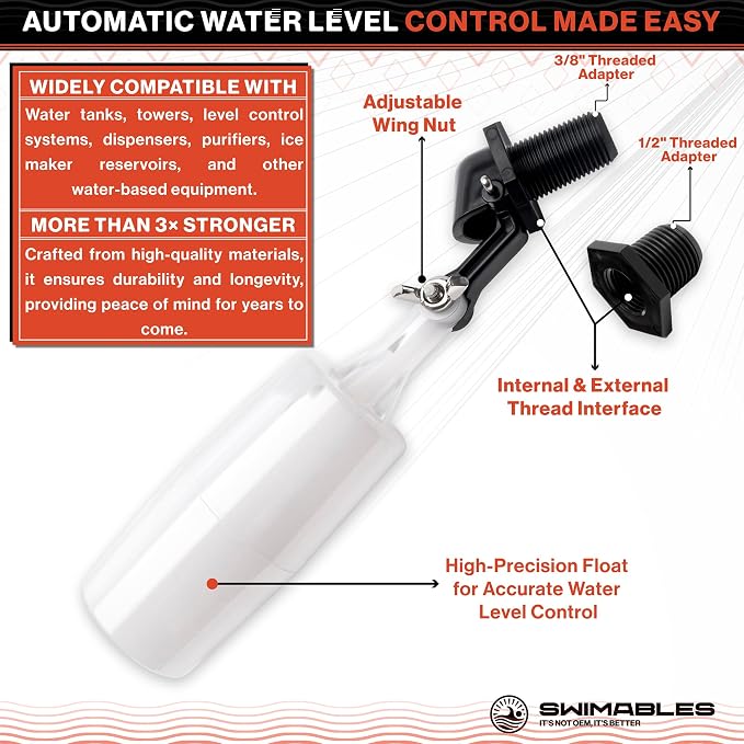 Swimables 3/8" and 1/2" Pool Auto Fill Float Valve Replacement | Includes - Image 5