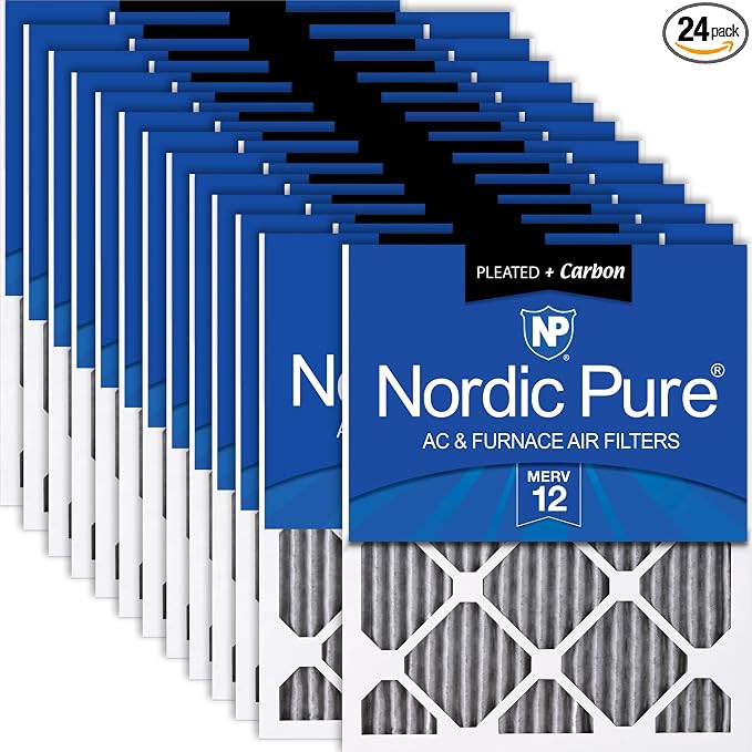 Nordic Pure 20x20x1 Furnace Air Filters MERV 12 Pleated Plus Carbon 24 Pack by NordicPure