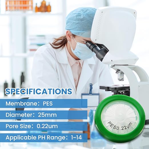 PES Membrane Syringe Filter 25mm Diameter 0.22um Pore Size Syringe Lab Filter - Image 2