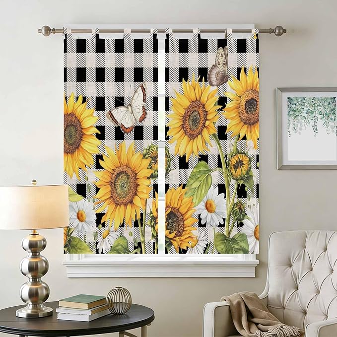 Sunflowers Bedroom Curtains 72 Inch Length, Window Curtains Tab Top - Image 2