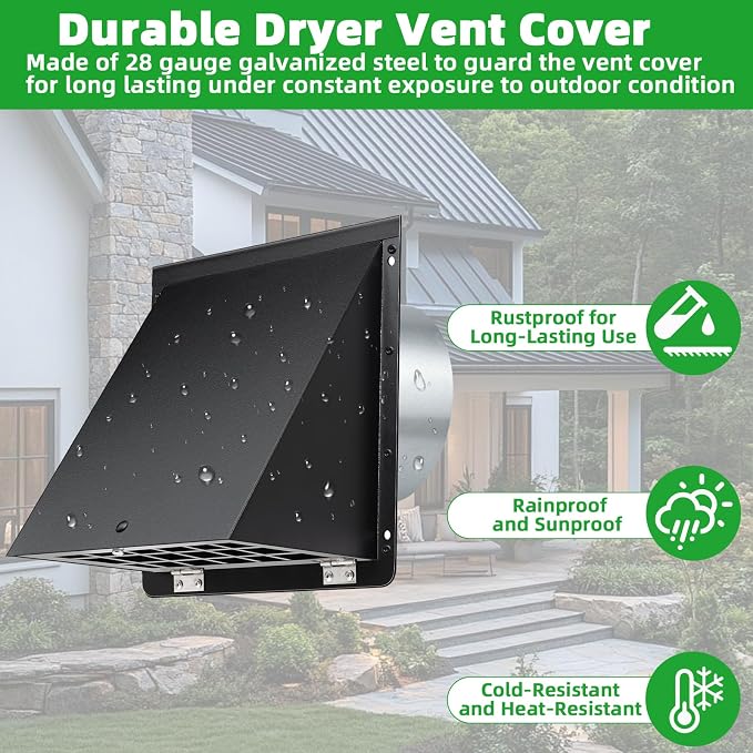 6 Inch Hooded Wall Vent with Mesh and Damper, 6in Dryer Vent Cover Outside - Image 5