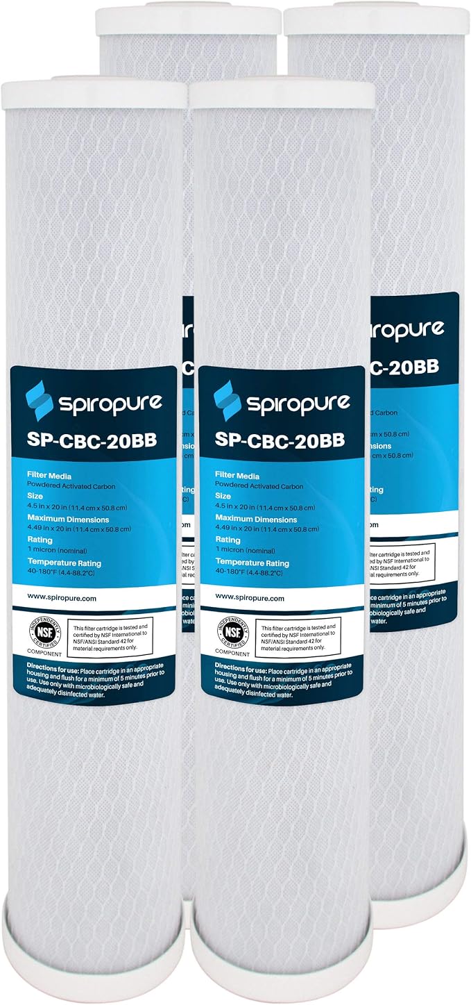 SpiroPure 20x4.5 1 Micron NSF Carbon Block Water Filter CB-45-2001 by SpiroPure
