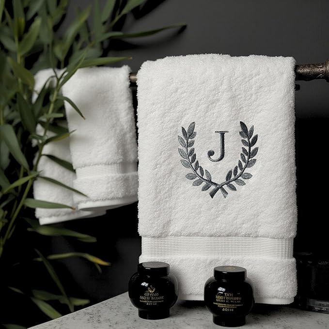 Decorative and Monogrammed Hand Towels for Bathroom Kitchen Makeup | Personalized Gift for Wedding-Bridal | Roman Font Custom Luxury Turkish Towel | Spa Collection, Oversized, 16 X 30 Inch, Set of 2
