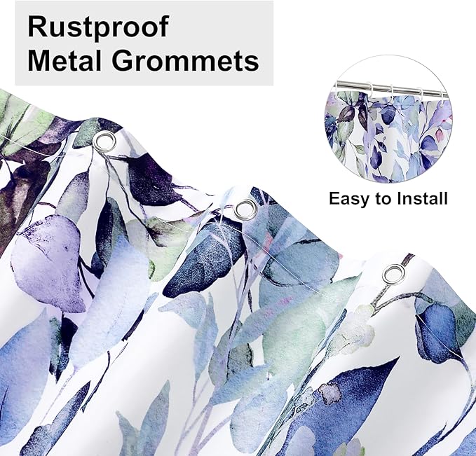 Colorful Star Green Eucalyptus Waterproof Shower Curtain Set with Hooks, Minimalist Watercolor Floral Print Bathroom Décor, Plant Leaves Washable Fabric Shower Curtain, 72 x 78 Inch
