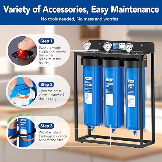 HQUA WF3-02 3-Stage Free-Standing Whole House Water Filtration System, - Image 7