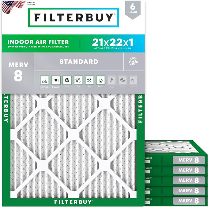 Filterbuy 21x22x1 Air Filter MERV 8 Essential Dust & Allergy Defense, by Filterbuy