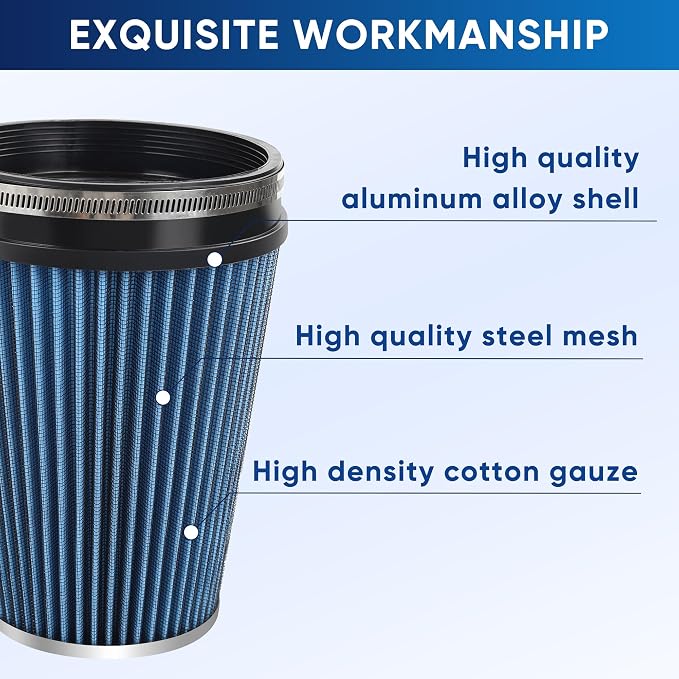 6" 152mm Cold Air Intake Filter Clamp-On Replacement High Flow Inlet Air Filter - Image 3