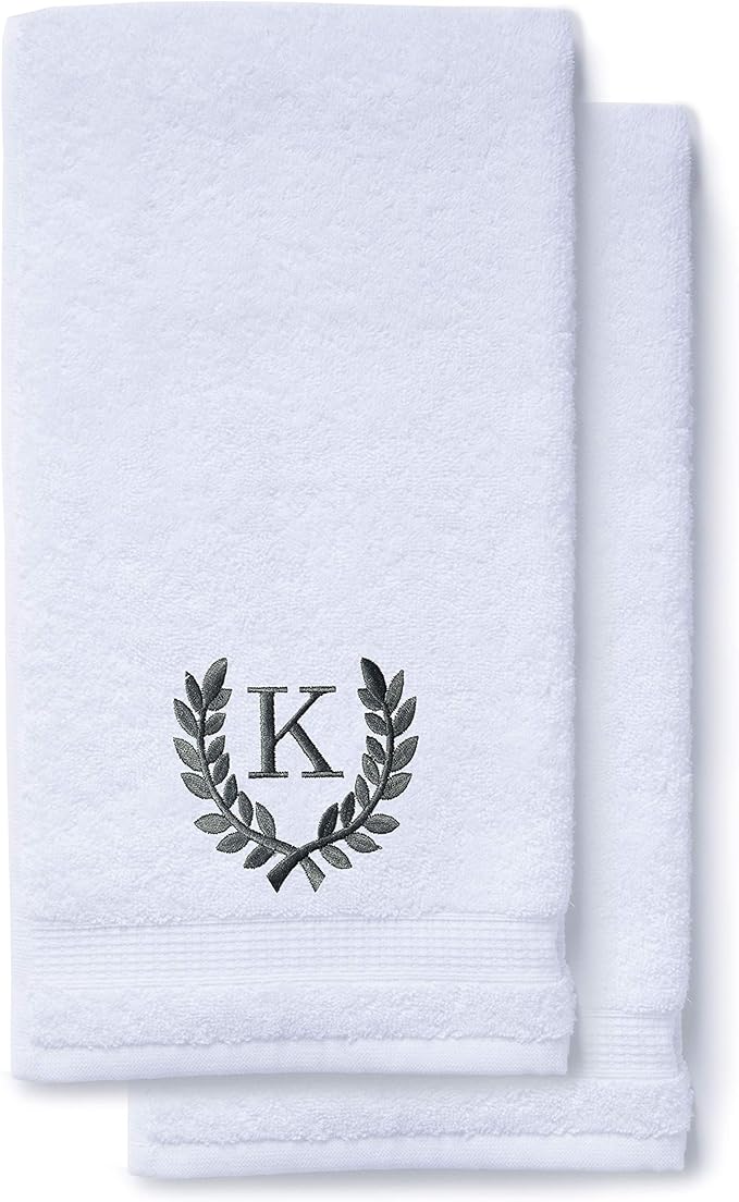 Decorative and Monogrammed Hand Towels for Bathroom Kitchen Makeup | Personalized Gift for Wedding-Bridal | Roman Font Custom Luxury Turkish Towel | Spa Collection, Oversized, 16 X 30 Inch, Set of 2