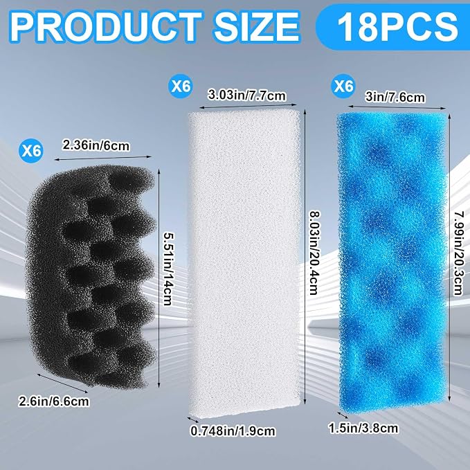 18 Pcs Aquarium Filters Bio Sponge Sets Compatible - Image 2