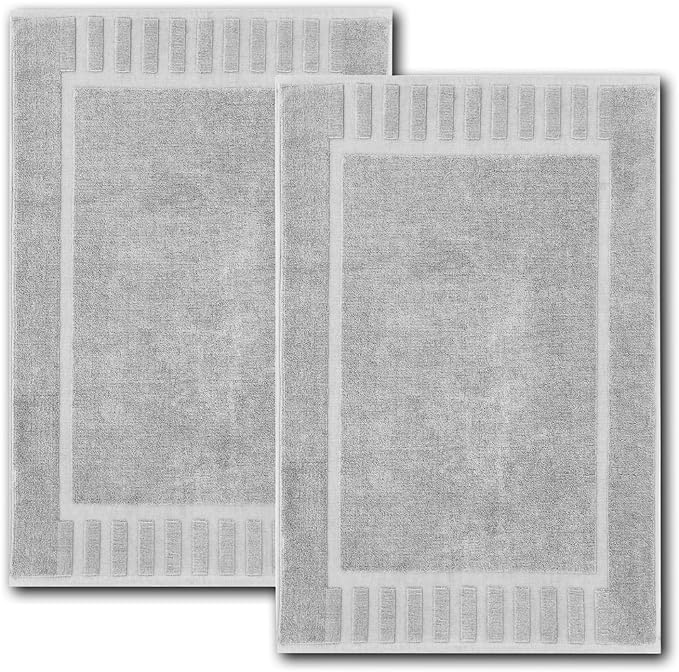White Classic Luxury Bath Mat Floor Towel Set - Absorbent Cotton Hotel Spa Shower/Bathtub Mats [Not a Bathroom Rug] 22"x34" | 2 Pack | Dolphin Grey