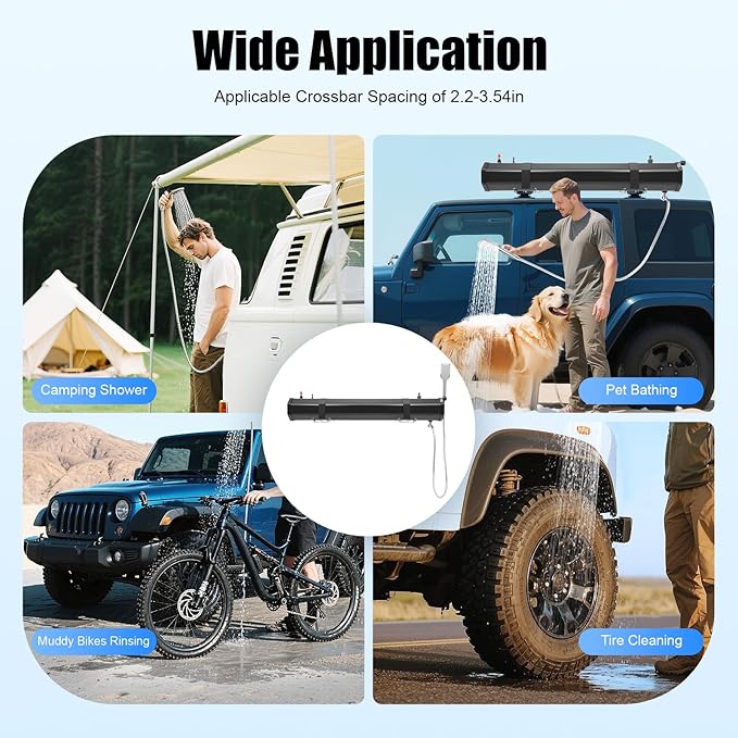 Pressurized Water Tank Portable Roof Rack Water Tank Over-Landing Pressurized Water Tank on Off-Road Vehicle with Shower, Hose & Storage Bag for Camping, Water Storage