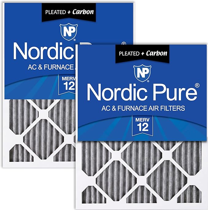 Nordic Pure 16x20x1 Furnace Air Filters MERV 12 Pleated Plus Carbon 2 Pack by NordicPure
