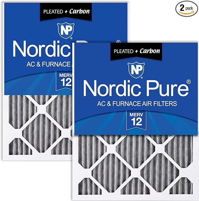Nordic Pure 24x30x1 Furnace Air Filters MERV 12 Pleated Plus Carbon 2 Pack by NordicPure