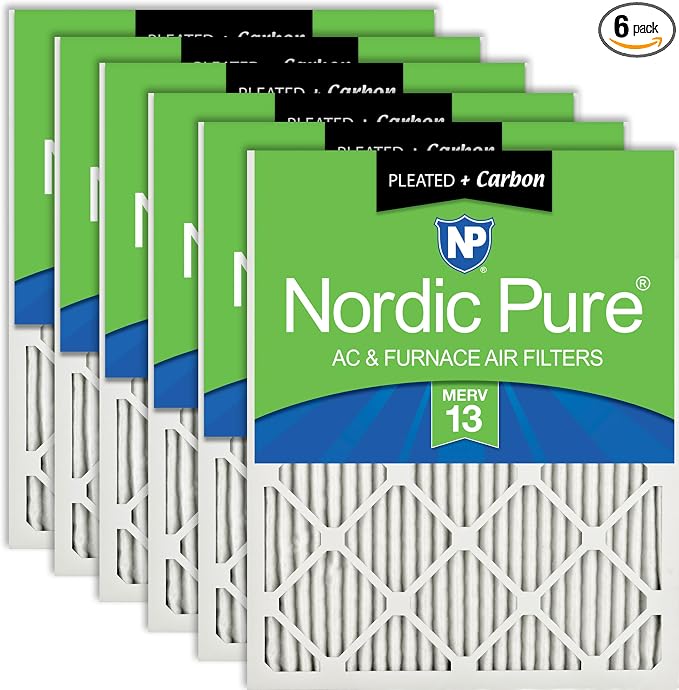 Nordic Pure 16x25x1 Pleated Air Filters MERV 13 Plus Carbon 6 Pack by NordicPure
