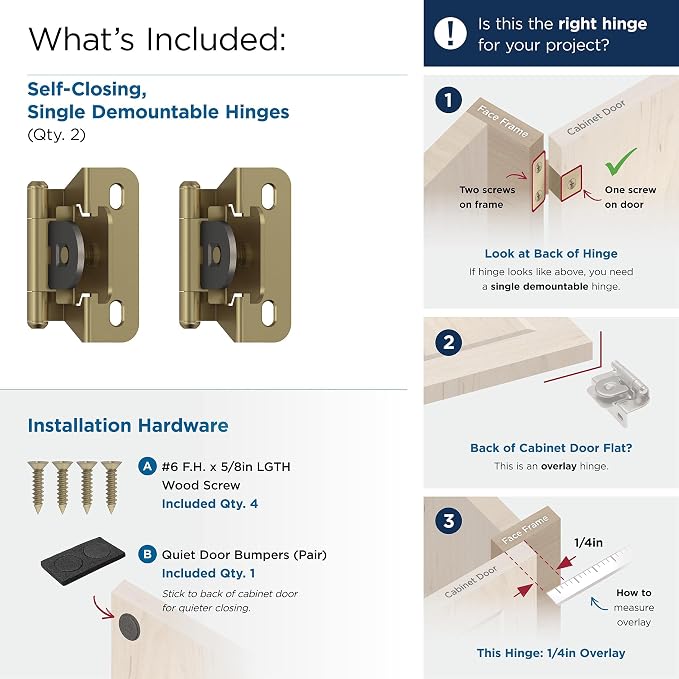 Amerock BPR8701BBZ | Cabinet Hinge | 1/4 inch Overlay Double Demountable | - Image 3