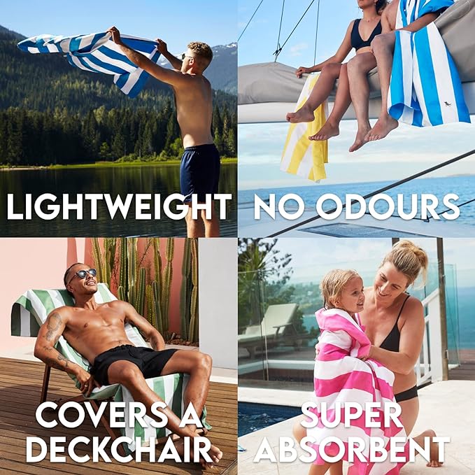 Dock & Bay Beach Towel - Quick Dry, Sand Free - Compact, Lightweight - 100% Recycled - Includes Bag - Cabana Light - Goa Grey - Large (160x90cm, 63x35)