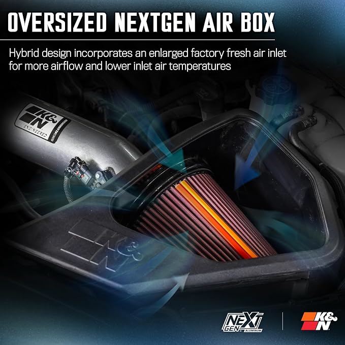 K&N NextGen Aluminum Cold Air Intake System: High-Flow Cotton Filter: Compatible - Image 4